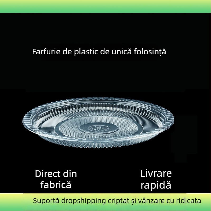 Farfurii rotunde, din plastic, de unică folosință, conforme cu standardele pentru alimente, potrivite pentru banchete și nunți; farfurie pentru eliminarea oaselor la grătar.