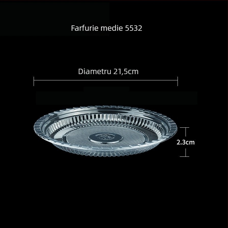 Farfurii rotunde, din plastic, de unică folosință, conforme cu standardele pentru alimente, potrivite pentru banchete și nunți; farfurie pentru eliminarea oaselor la grătar.