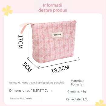 Geantă de machiaj ușoară pentru călătorii, cu organizator pentru pensule, husă cosmetică compactă, design modern minimalist.