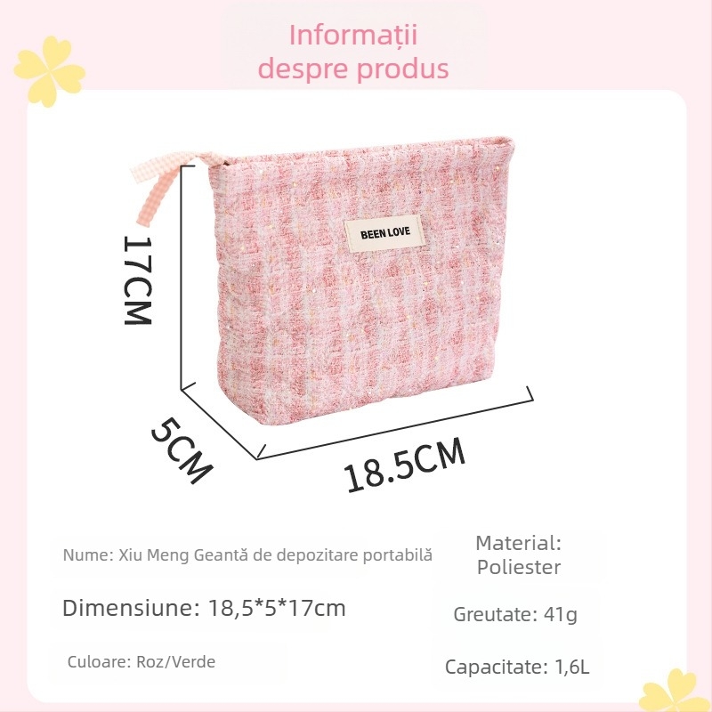 Geantă de machiaj ușoară pentru călătorii, cu organizator pentru pensule, husă cosmetică compactă, design modern minimalist.