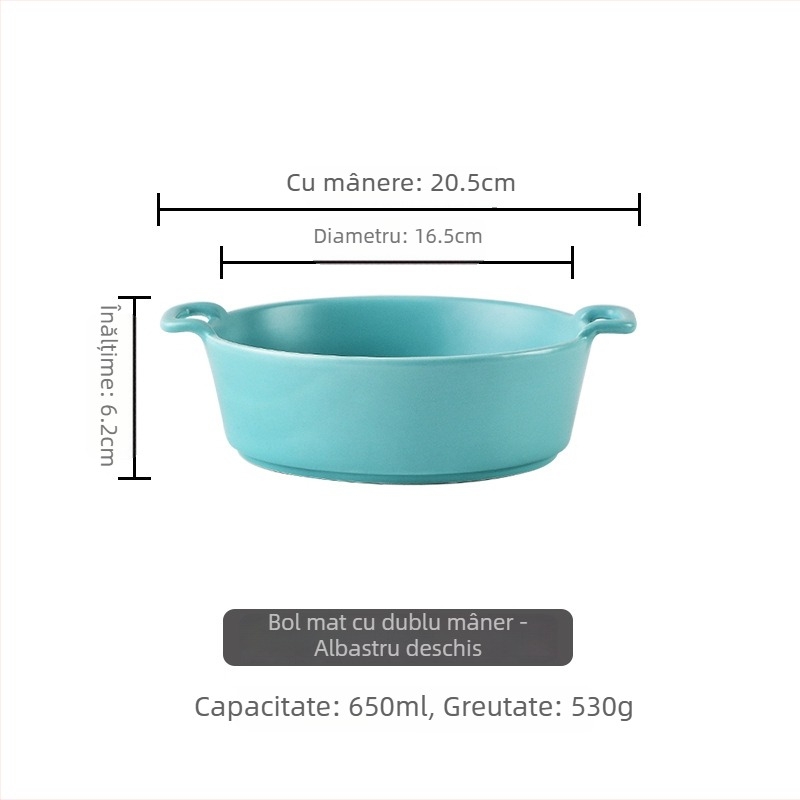 Bol de porțelan cu două mânere, rotund, compatibil cu microundele, bol versatil pentru salate și supe, în stil minimalist nordic, pentru adulți