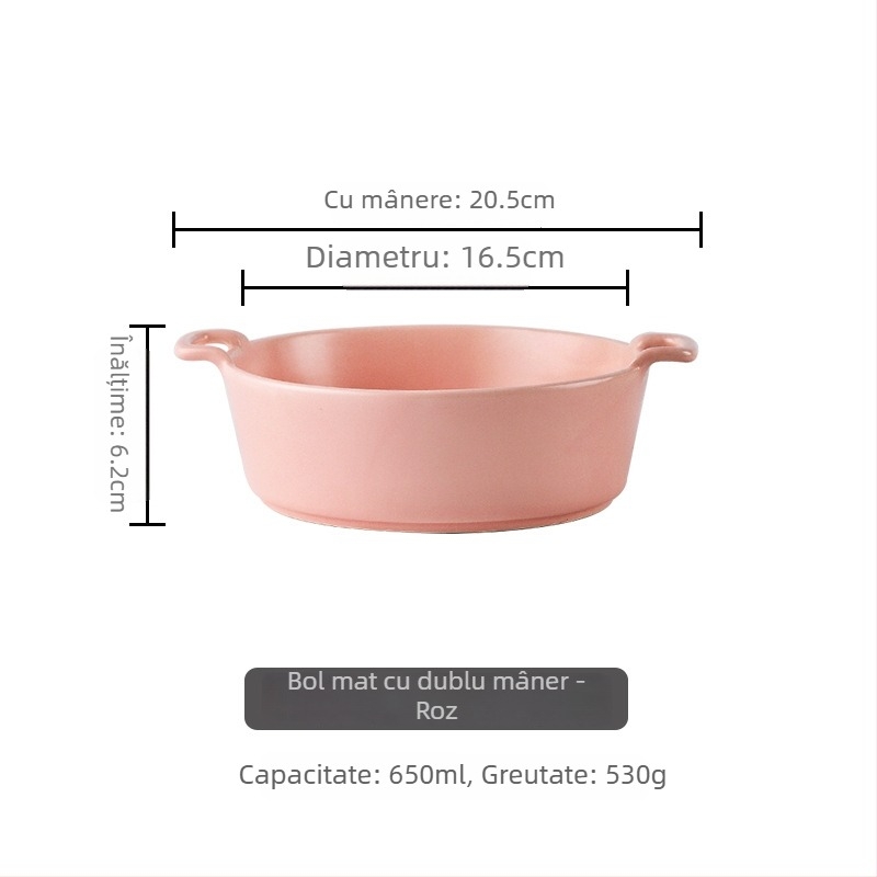Bol de porțelan cu două mânere, rotund, compatibil cu microundele, bol versatil pentru salate și supe, în stil minimalist nordic, pentru adulți