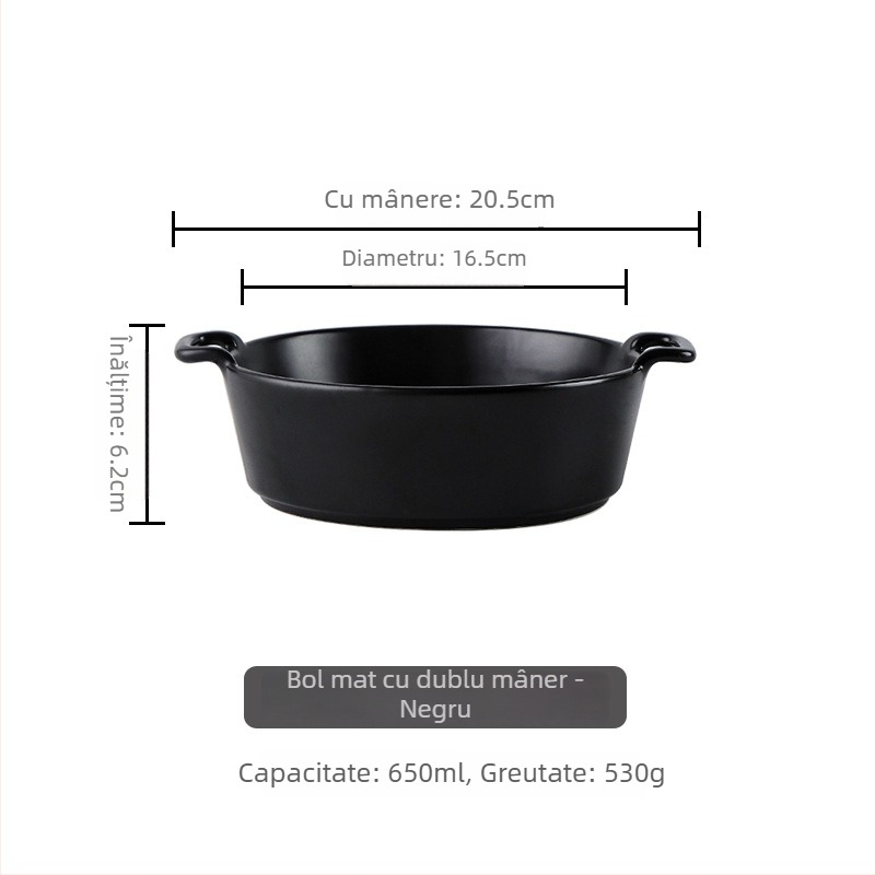 Bol de porțelan cu două mânere, rotund, compatibil cu microundele, bol versatil pentru salate și supe, în stil minimalist nordic, pentru adulți