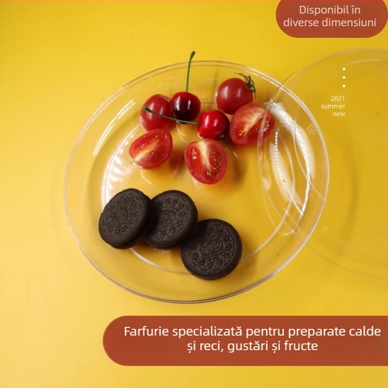 Farfurii de unică folosință din plastic dur pentru fructe și gustări, transparente ca cristal, design îngroșat, farfurii de masă, de calitate alimentară, pentru uz casnic.