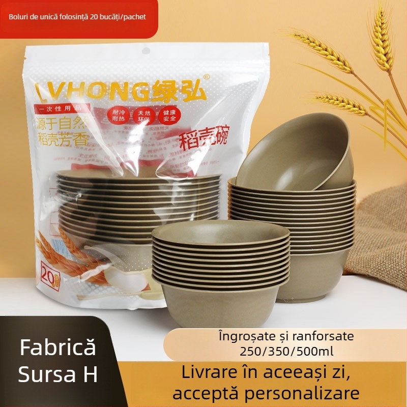 Boluri de unică folosință din coajă de orez, calitate alimentară, îngroșate, rotunde pentru supă, uz casnic, biodegradabile, 250-500 ml