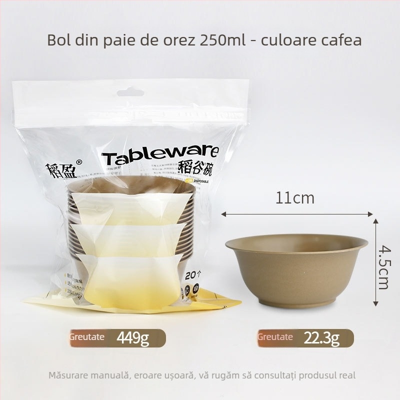 Boluri de unică folosință din coajă de orez, calitate alimentară, îngroșate, rotunde pentru supă, uz casnic, biodegradabile, 250-500 ml