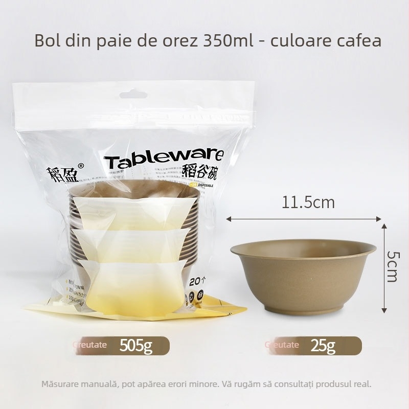 Boluri de unică folosință din coajă de orez, calitate alimentară, îngroșate, rotunde pentru supă, uz casnic, biodegradabile, 250-500 ml
