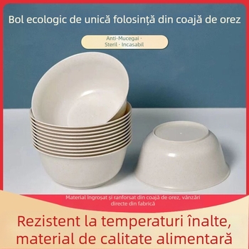 Set de veselă biodegradabilă din coji de orez: boluri, farfurii, cești și bețișoare pentru uz casnic