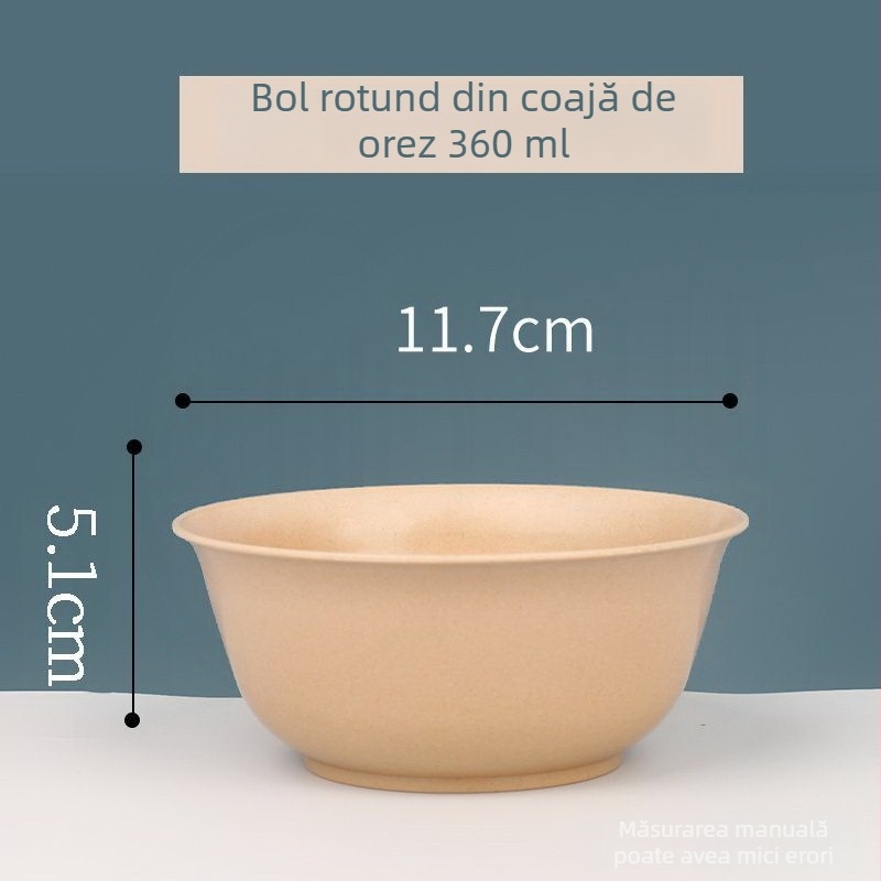 Set de veselă biodegradabilă din coji de orez: boluri, farfurii, cești și bețișoare pentru uz casnic
