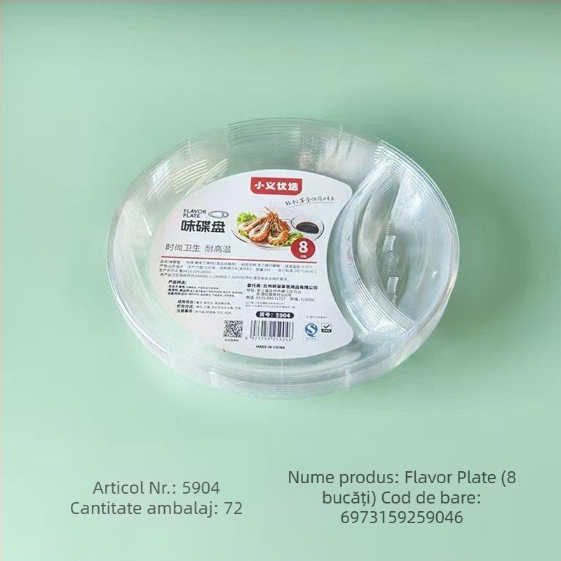 Farfurie de plastic transparentă rezistentă la temperaturi înalte, cu compartimente, de unică folosință, farfurie pentru dips, farfurie mică