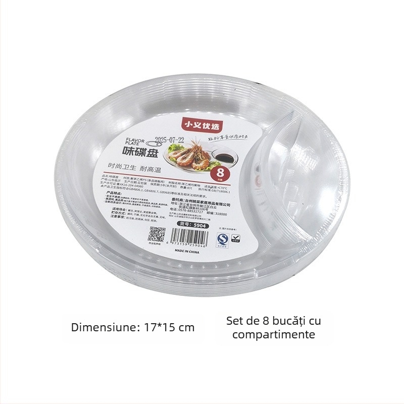 Farfurie de plastic transparentă rezistentă la temperaturi înalte, cu compartimente, de unică folosință, farfurie pentru dips, farfurie mică