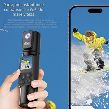 Cameră portabilă 4K cu stabilizare EIS, rotație de 350°, pentru călătorii și filmări în aer liber, cameră de buzunar pentru vlog