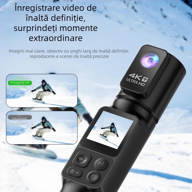 Cameră portabilă 4K cu stabilizare EIS, rotație de 350°, pentru călătorii și filmări în aer liber, cameră de buzunar pentru vlog