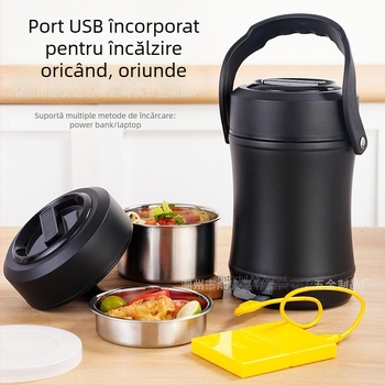 Cutie de prânz din oțel inoxidabil 304, menținere temperatură, încălzire USB, 2,0 L, pentru studenți și adulți, pentru utilizare în mașină