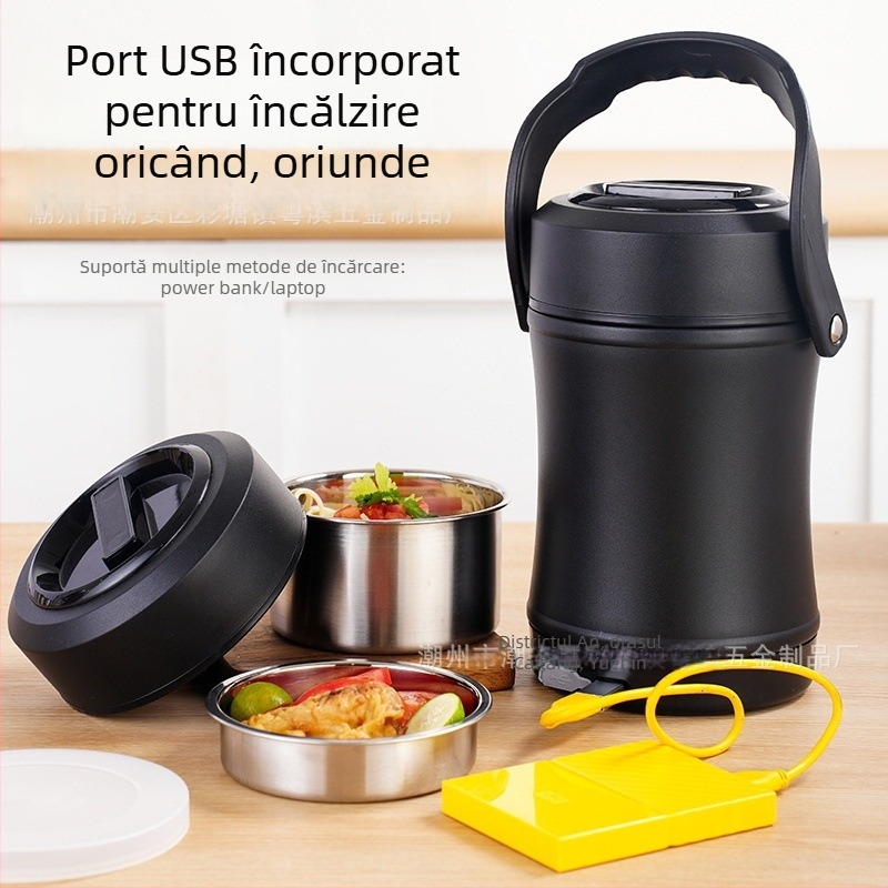 Cutie de prânz din oțel inoxidabil 304, menținere temperatură, încălzire USB, 2,0 L, pentru studenți și adulți, pentru utilizare în mașină