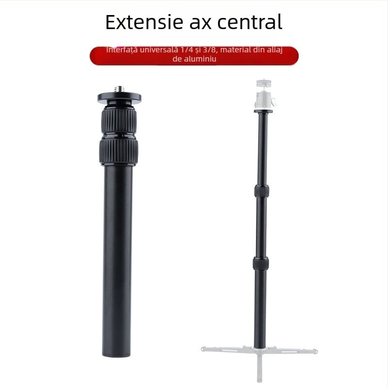 Bară de extindere metalică cu trei secțiuni pentru axa centrală a unei camere Micro SLR, pe trepied – stabilizator foto cu extindere pan/tilt