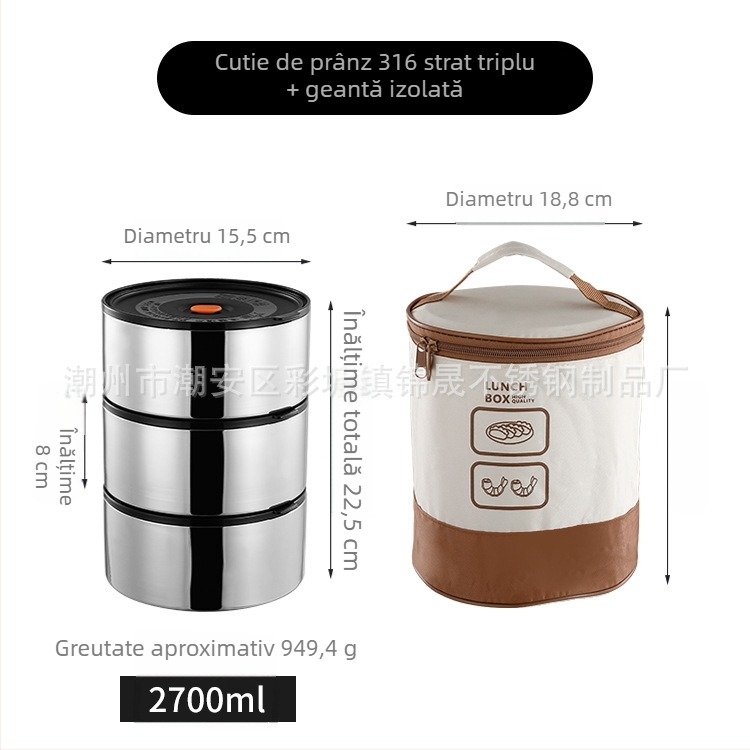 Cutie de prânz din oțel inoxidabil 316L, izolație multistrat, cutie tip Bento, 3 sau 4 straturi, alimentară, etanșă