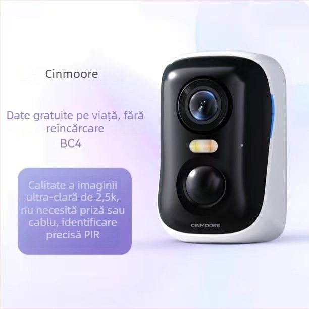 BC4 Cameră de uz casnic cu AI Detectare, instalare fără cablu și fără găuri, utilizare în interior și exterior, monitorizare 4G la distanță