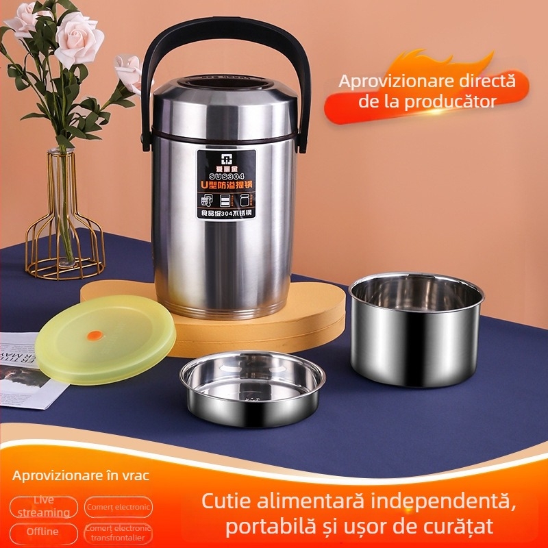 Cutie de prânz din oțel inoxidabil 304, izolație în vid, portabilă, anti-scurgere, pentru studenți, capacitate 1.5L/2.0L/2.6L