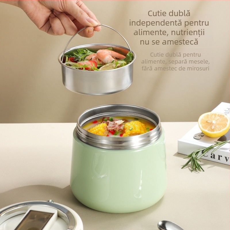 Cutie de prânz din oțel inoxidabil 304, izolație în vid, portabilă pentru birou și școală