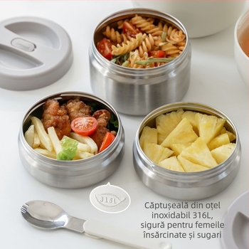 Luntayo cutie izolantă pentru prânz, trei niveluri, capacitate mare 1,8 L, din oțel inoxidabil 316L, pentru studenți și angajați