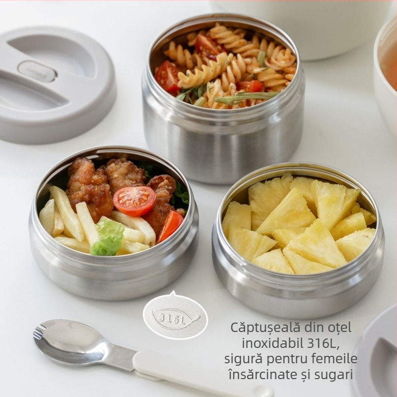 Luntayo cutie izolantă pentru prânz, trei niveluri, capacitate mare 1,8 L, din oțel inoxidabil 316L, pentru studenți și angajați