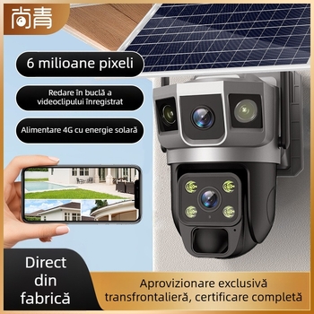 Cameră 4G cu trei lentile și trei ecrane, panoramă la 360° cu rotație pentru monitorizare HD