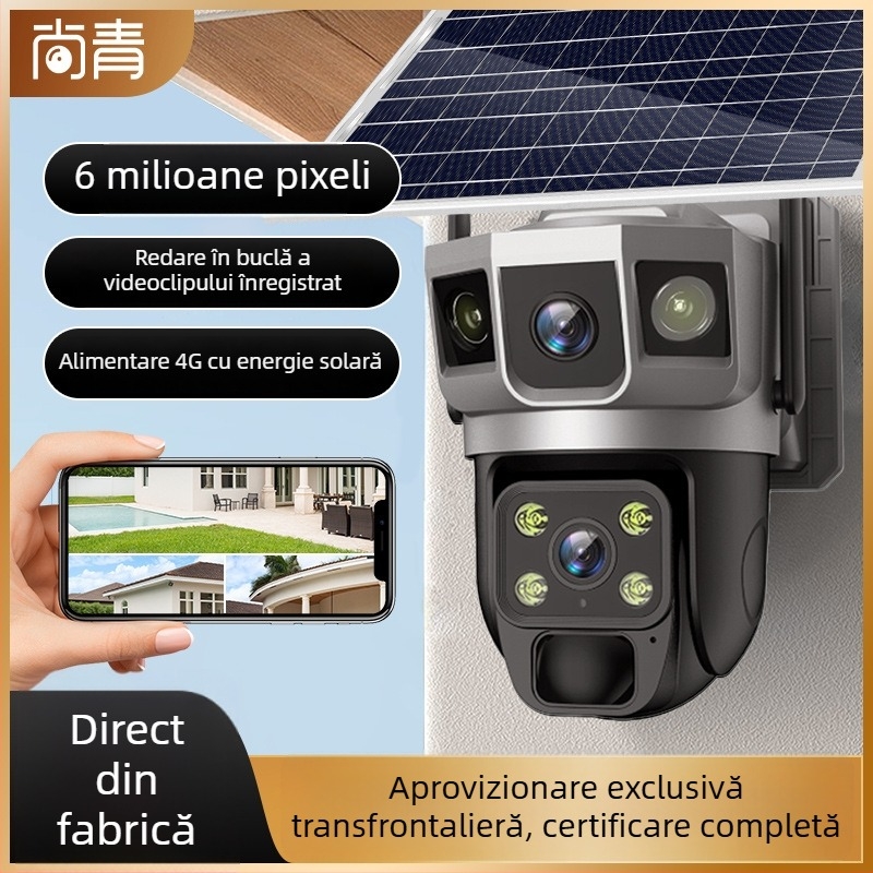 Cameră 4G cu trei lentile și trei ecrane, panoramă la 360° cu rotație pentru monitorizare HD