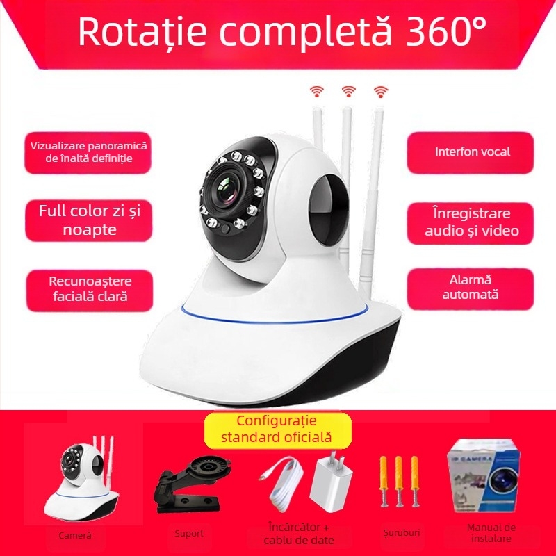 Cameră Wi-Fi fără fir pentru monitorizare la domiciliu, control de la distanță prin telefon, 1080p HD, viziune nocturnă, V380Pro