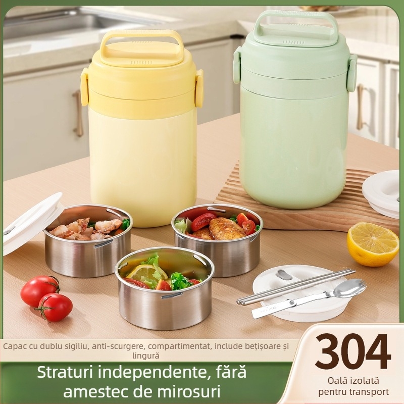 Cutie de prânz din oțel inoxidabil 304, izolaţie termică, multistrat, portabilă, capacitate mare, pentru elevi