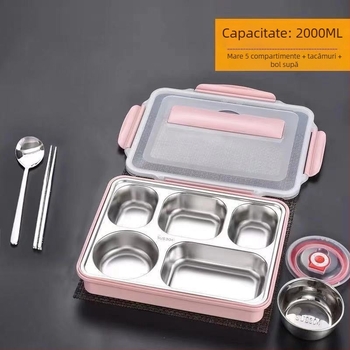 Cutie pentru prânz din oțel inoxidabil 304 cu compartimente și capac – izolație, anti-arsuri, pentru birou și elevi