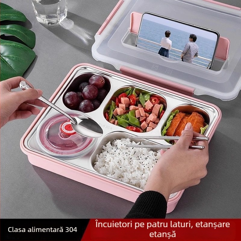 Cutie pentru prânz din oțel inoxidabil 304 cu compartimente și capac – izolație, anti-arsuri, pentru birou și elevi