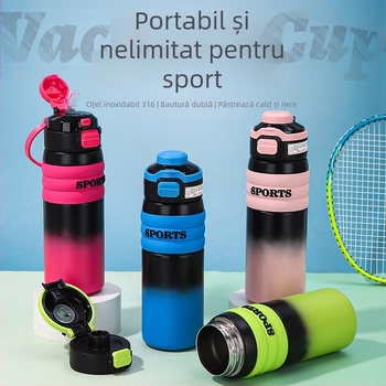 Cană termoizolantă din oțel inoxidabil 316, pentru studenți, culoare gradient, bidon sport pentru exterior, portabil, cu două gururi de băut