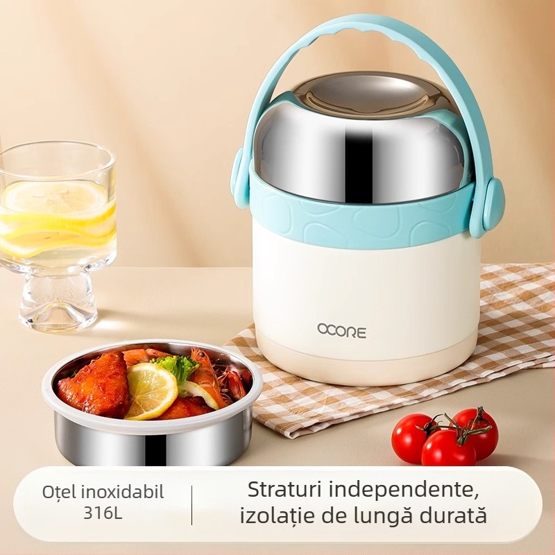 Cutie izolată de prânz din oțel inoxidabil 316L, 1,2 L, două compartimente, portabilă, menține mâncarea caldă 12 ore, pentru birou