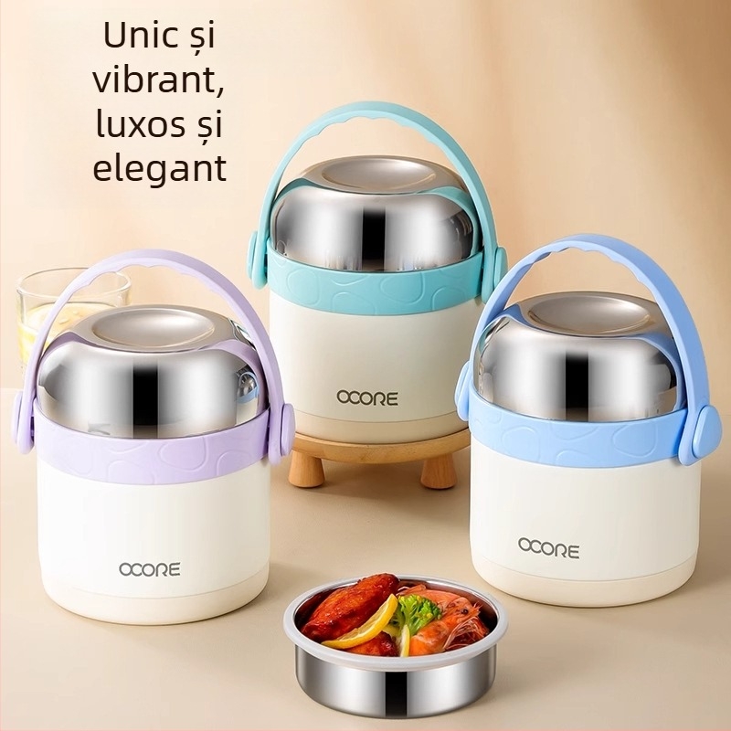 Cutie izolată de prânz din oțel inoxidabil 316L, 1,2 L, două compartimente, portabilă, menține mâncarea caldă 12 ore, pentru birou