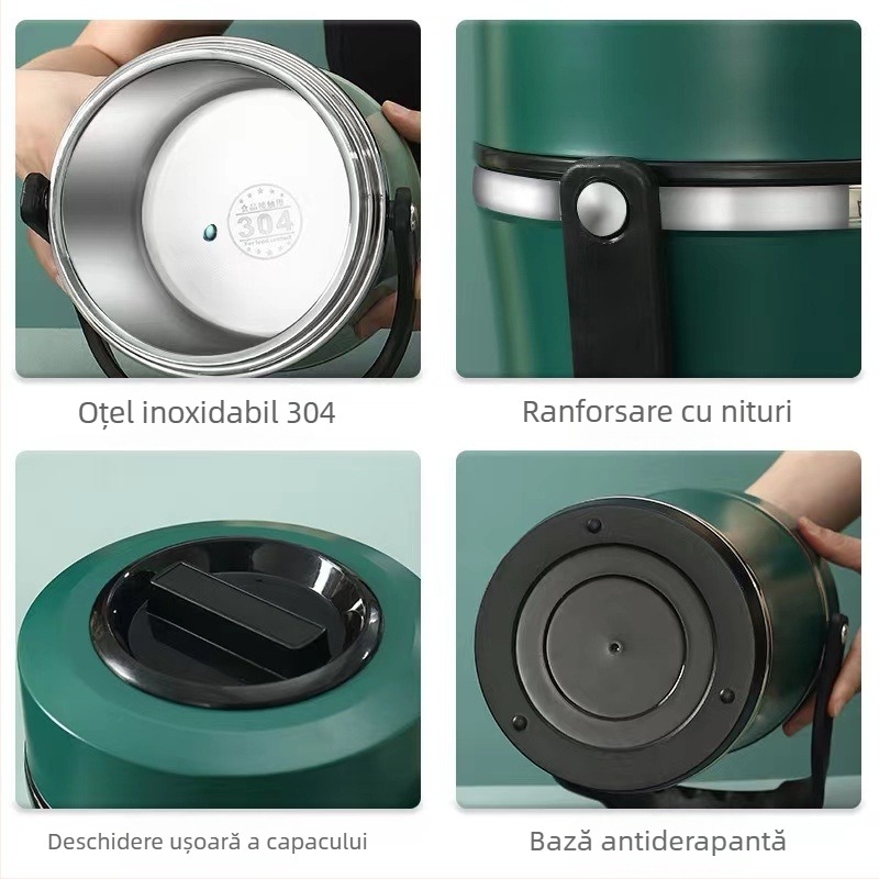 Cutie pentru prânz din oțel inoxidabil 304, izolație vid, cutie de prânz portabilă cu mâner, 2,2 L