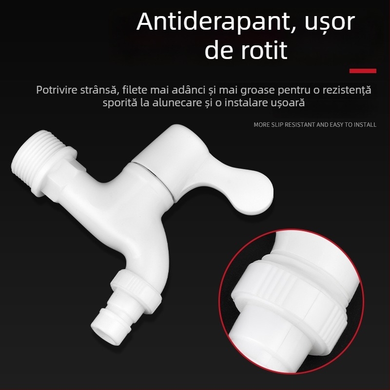 Robinet de apă din PVC pentru uz casnic, filetare 1/2–3/4 inch, etanș și rezistent la crăpături, durabil pentru mașina de spălat.