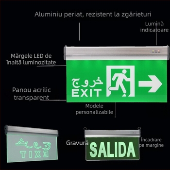 Indicator LED de Ieșire de Urgență 3W, semn din acrilic pentru evacuare, lumină verde de ieșire