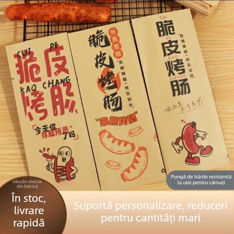 Cârnați aurii crocanți în pungă de hârtie: ambalaj din hârtie kraft rezistent la ulei pentru gluten și amidon, personalizabil