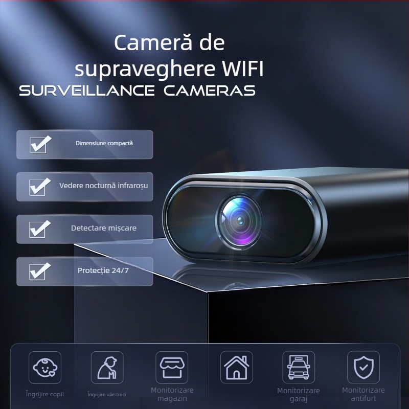 Cameră de supraveghere wireless pentru interior, monitorizare de la distanță prin aplicație mobilă, alimentare pe baterie, viziune nocturnă 1080p