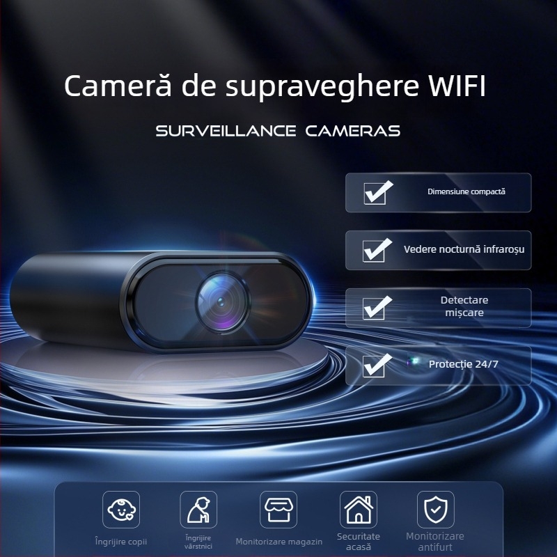 Cameră de supraveghere wireless pentru interior, monitorizare de la distanță prin aplicație mobilă, alimentare pe baterie, viziune nocturnă 1080p