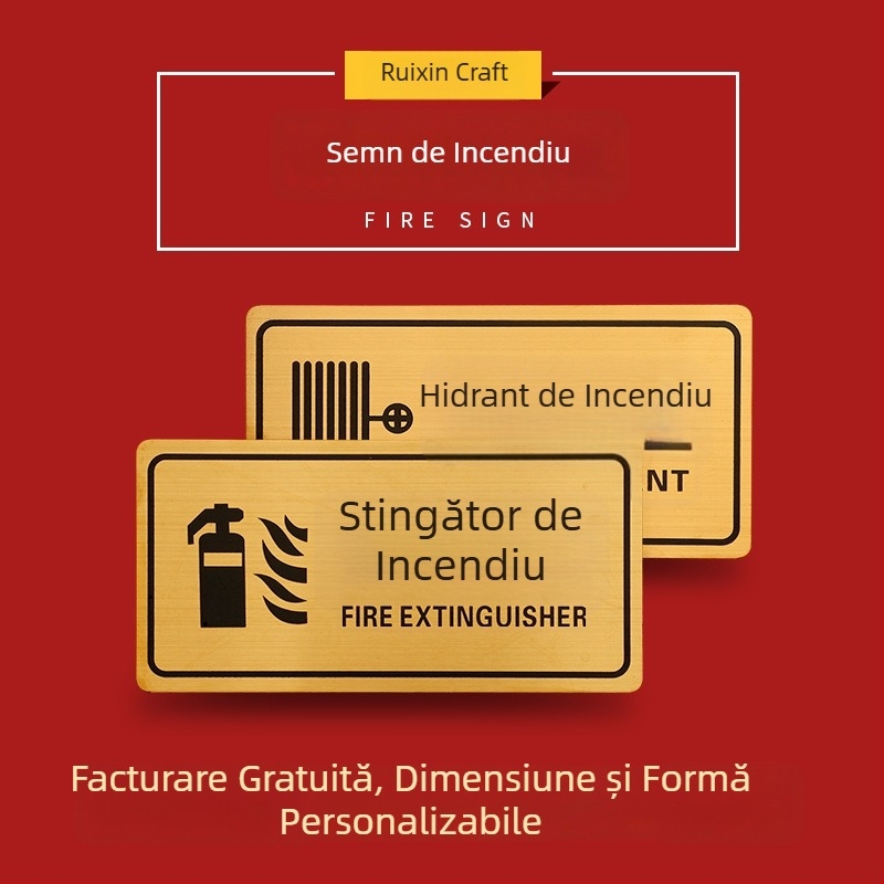 Indicator de incendiu pentru hidrant și stingător – plăcuță metalică cu acoperire titan