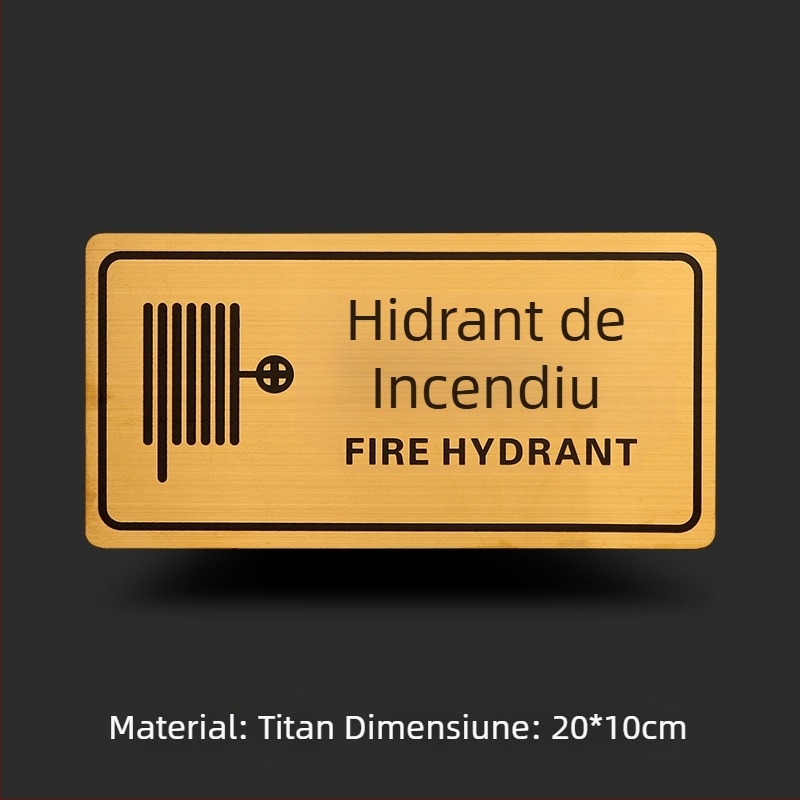 Indicator de incendiu pentru hidrant și stingător – plăcuță metalică cu acoperire titan