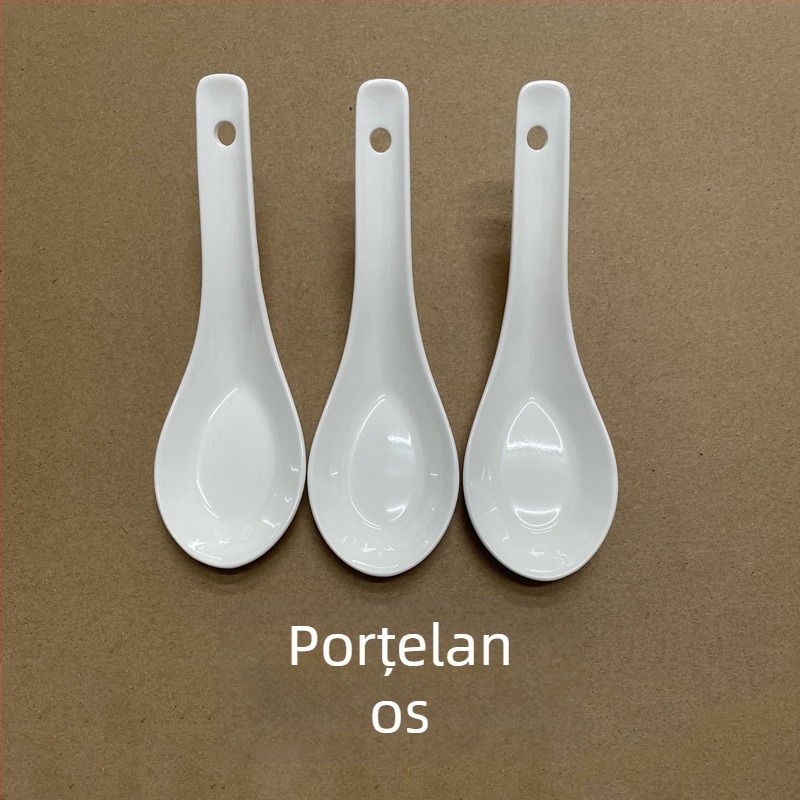 Lingură mică din ceramică albă, bază plată, pentru uz casnic, hoteluri și restaurante