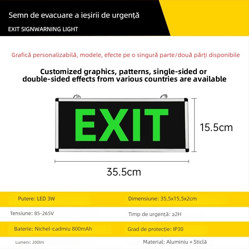 Indicator LED de ieșire și evacuare, iluminare de urgență pentru incendiu