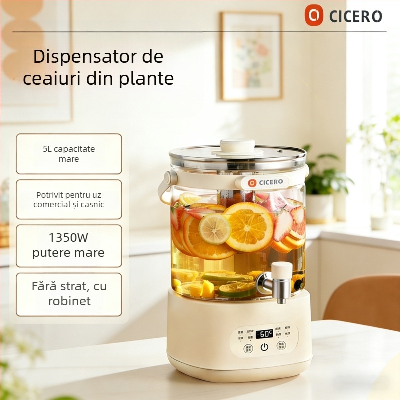 Dq-701 Ceainic din sticlă cu robinet — multifuncțional, infuzare și fierbere integrate, temperatură constantă, termostat digital, capacitate 4 L, pentru uz casnic