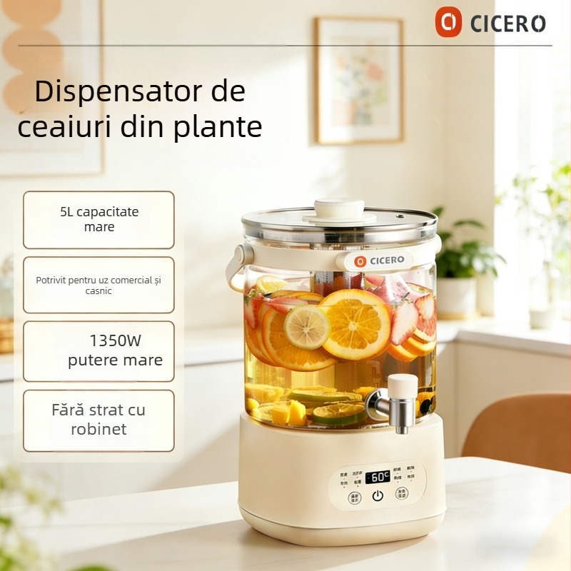 Dq-701 Ceainic din sticlă cu robinet — multifuncțional, infuzare și fierbere integrate, temperatură constantă, termostat digital, capacitate 4 L, pentru uz casnic