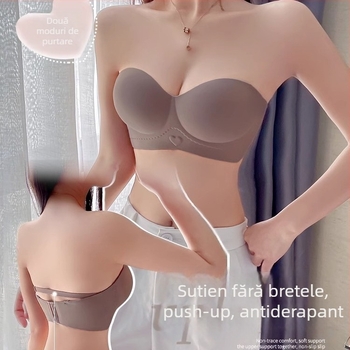 Sutien din nylon fără bretele, anti-alunecare, cupă 3/4, fără cusături, push-up, adună sânul pentru bust mic