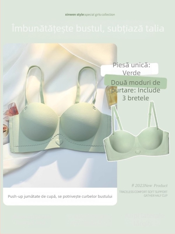 Sutien din nylon fără bretele, anti-alunecare, cupă 3/4, fără cusături, push-up, adună sânul pentru bust mic