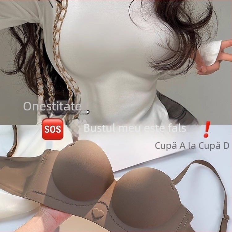 Sutien din nylon fără bretele, anti-alunecare, cupă 3/4, fără cusături, push-up, adună sânul pentru bust mic